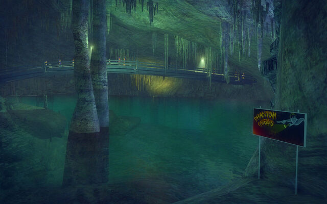 File:Stilwater Caverns - Phantom Caverns sign and bridge.jpg