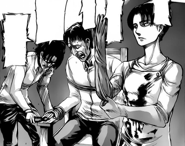 File:Hange and Levi torture Sanes.jpg