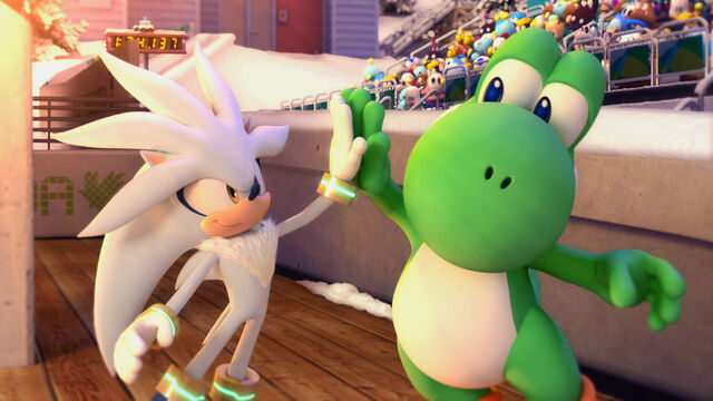 Fichier:Silver and Yoshi giving high-five (Mario & Sonic 2010).jpg