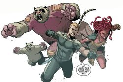 Eugene Thompson (Earth-616), Pik Rollo (Earth-616), Hilla (Earth-616) and Iqa (Earth-616) from Venom Space Knight Vol 1 10 001