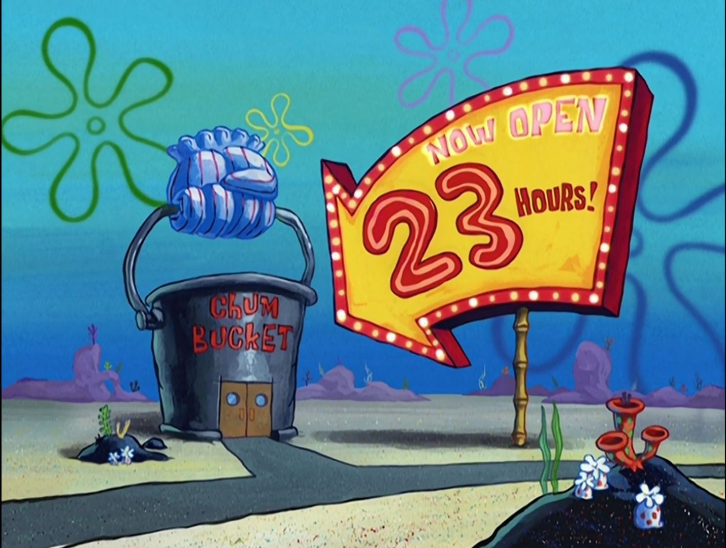 Image - The Chum Bucket & The ''Now Open 23 Hours'' Sign ...