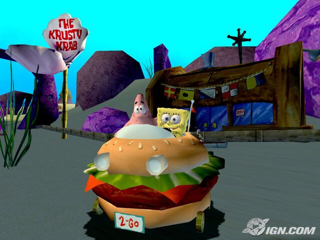 File:3d Spongebob & 3d Patrick (Both In The Krabby Patty Wagon) Next to The Krusty Krab.jpg