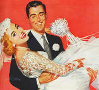 Wedding groom carry bride 1950s