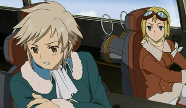 Ginji und Noelle im Flugzeug