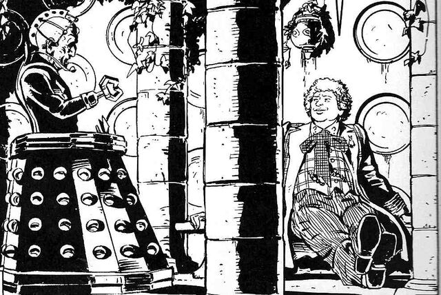 File:Sixth Doctor Davros in TARDIS Up Above the Gods.jpg