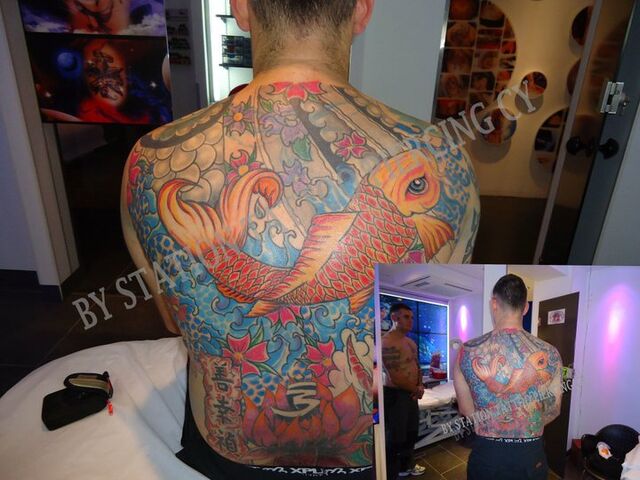 File:Tattoo Color Full Back Koi fish Lotus flower water.jpg