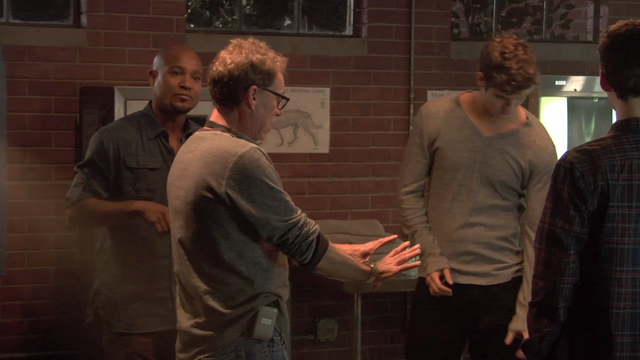 File:Teen Wolf Behind the Scenes Animal Clinic Seth Gilliam Russell Mulcahy Daniel Sharman Dylan O'Brien.png