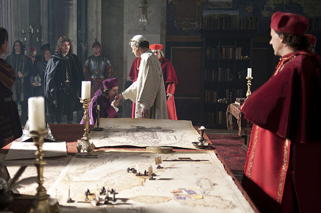 File:012 Relics episode still of Cesare Borgia, Rodrigo Borgia and Ascanio Sforza.jpg