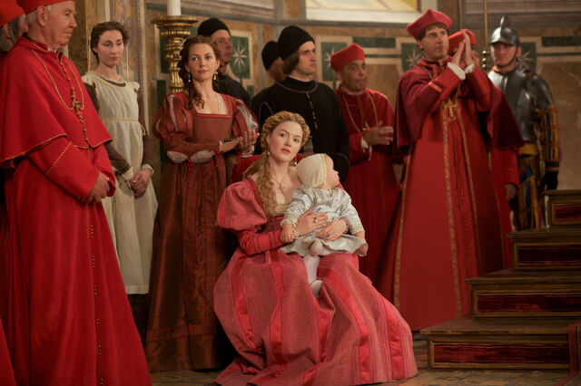 File:012 The Siege at Forli episode still of Vanozza Cattaneo, Lucrezia Borgia, Giovanni Borgia and Ascanio Sforza.jpg