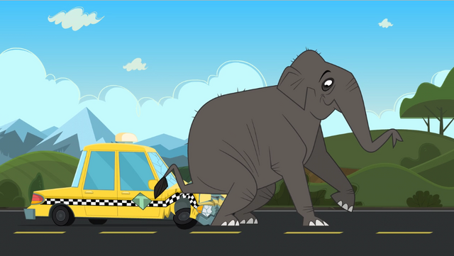 File:Elephant sits on taxi.png