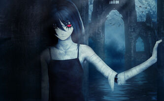 Konachan.com - 73070 bicolored eyes black eyes black hair gothic long hair original red eyes water