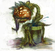 An-illustrated-painting-by-Mike-Puncekar-of-a-plant-monster-from-the-mario-video-games
