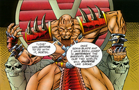 Unmasked Shao Kahn on His Throne