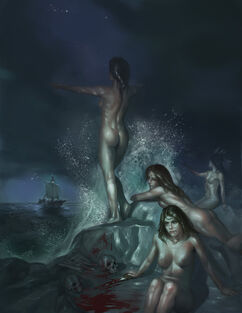 850 9104 Sirens 2d fantasy sirens ocean ship skulls picture image digital art