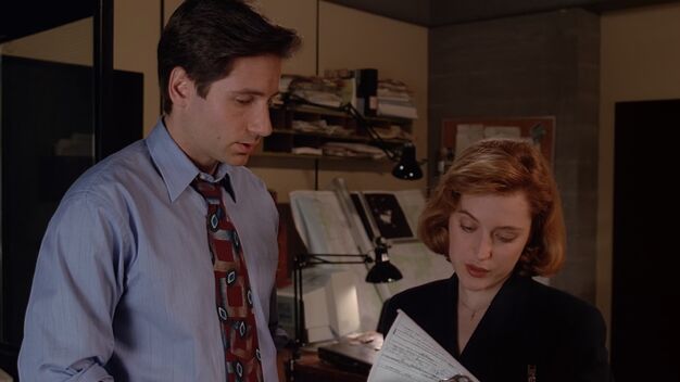 File:Fox Mulder shows Dana Scully paperwork.jpg