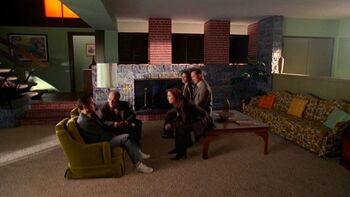 Sunshine Days | X-Files Wiki | Fandom powered by Wikia  Oliver Martin with a group of investigators, seemingly sitting in the Brady  Bunch house