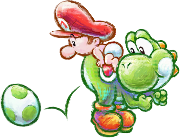 Archivo:Baby Yoshi and Mario Artwork.png